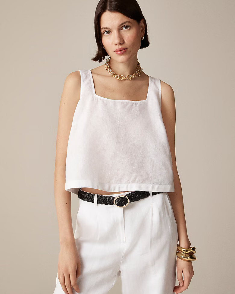 Squareneck button-back top in linen | J. Crew US