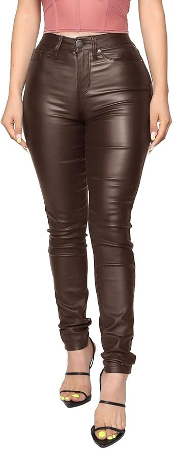WAYRUNZ Womens High Waisted Stretch Faux Leather Pants PU Coated Legging Juniors | Amazon (US)