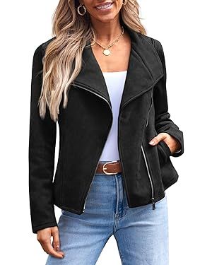 AUTOMET Womens Faux Leather Jackets Suede Fall Fashion 2024 Outfits Winter Clothes Open Front Cro... | Amazon (US)