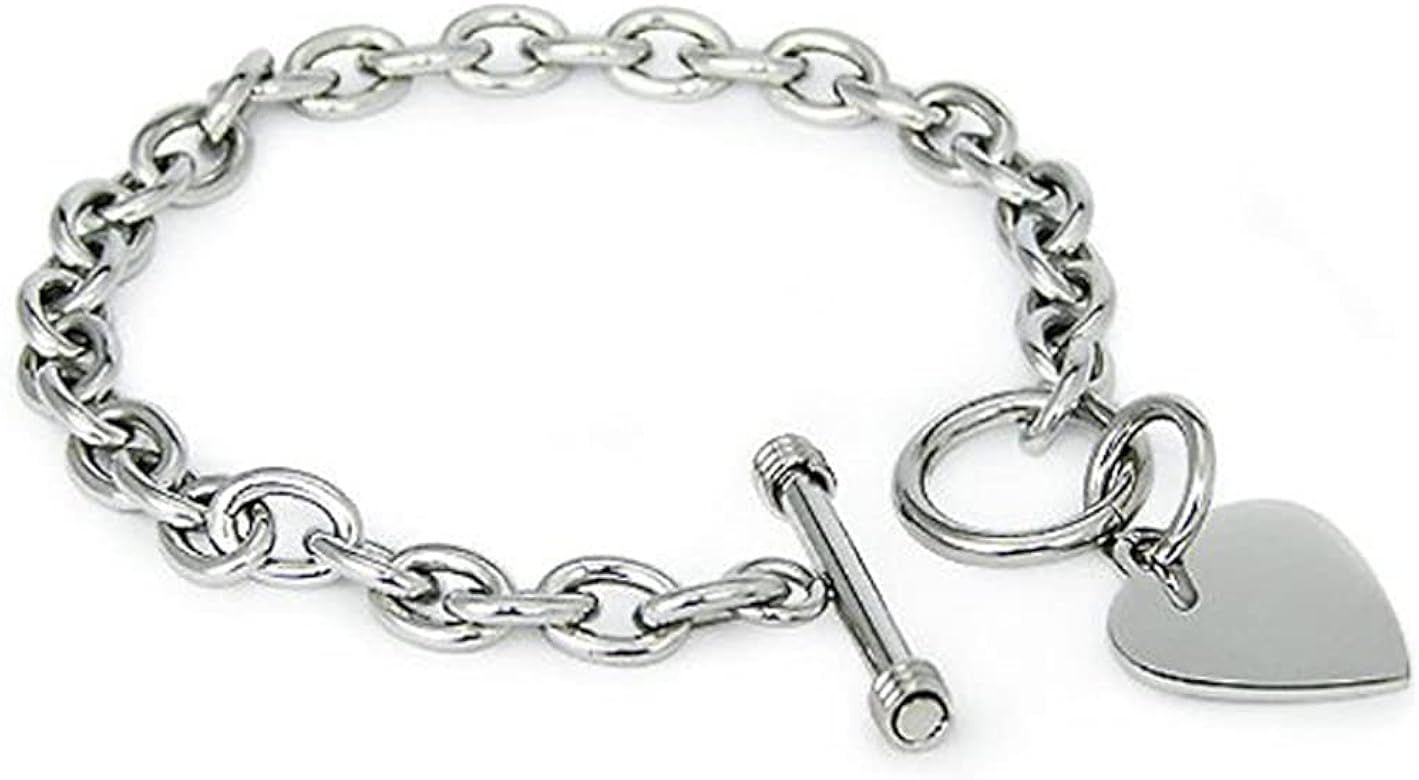 Crazy2Shop Stainless Steel Trendy Cable Chain Bracelet with Heart Charm and Toggle Clasp Closure,... | Amazon (US)