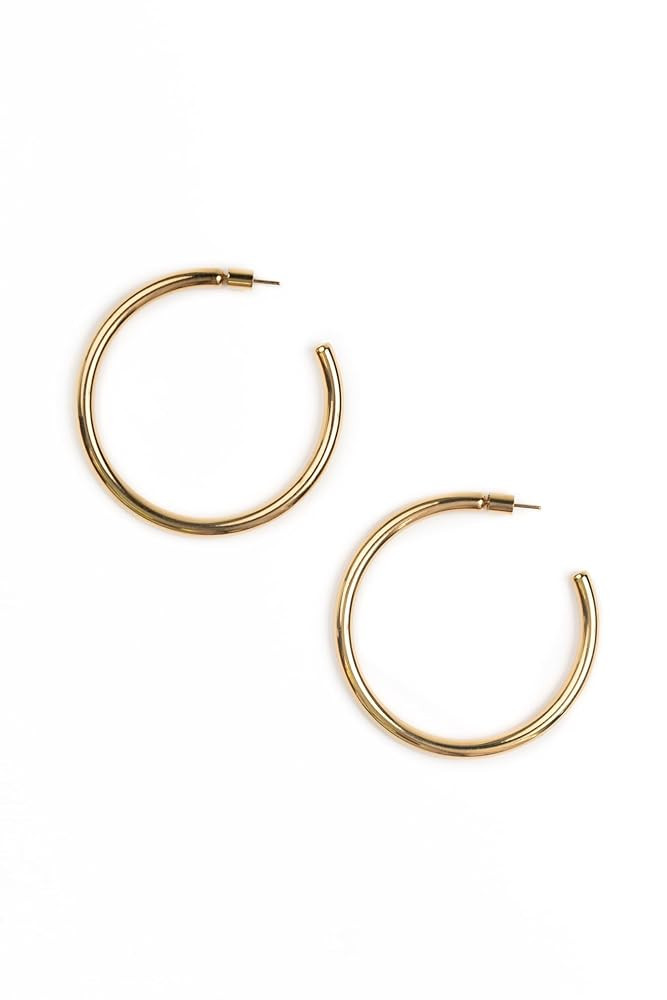 Bestow Large Gold Hoops Earrings for Women, 18K Hypoallergenic, Lightweight, Classic Big Hoops, M... | Amazon (US)