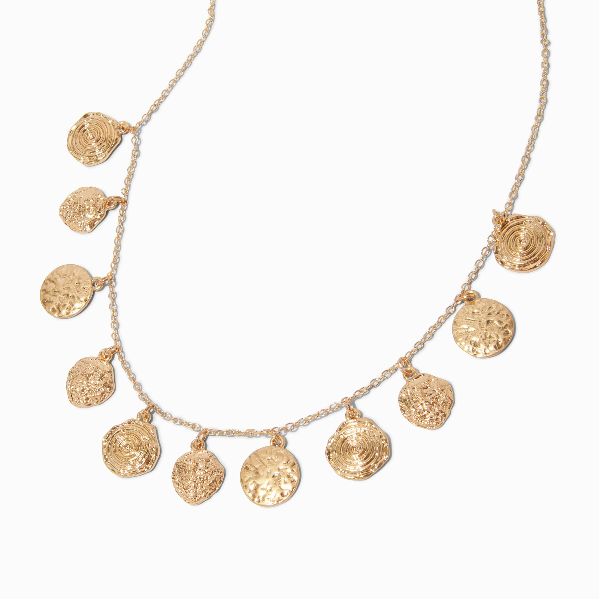 Gold-tone Textured Disc Charm Necklace | Claire's (UK)
