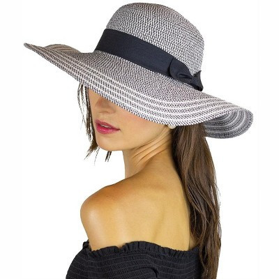 Magid Two Tone Straw & Ribbon Bow Floppy Hat Black | Target