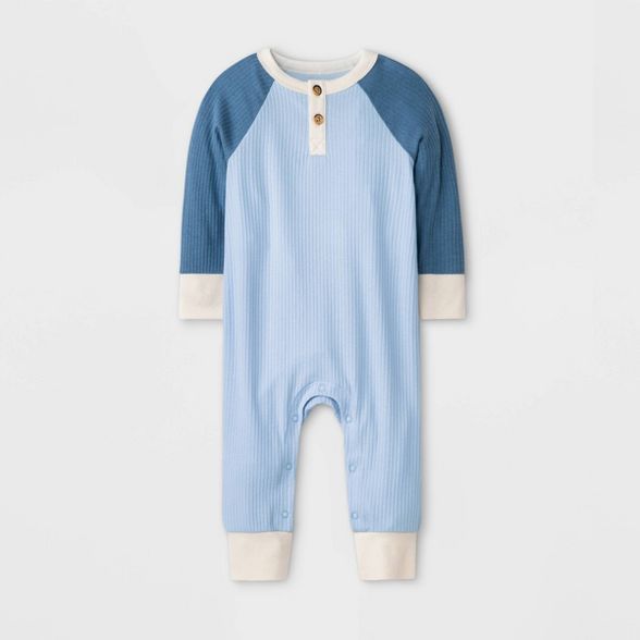 Baby Boys' Henley Rib Romper - Cat & Jack™ Blue | Target