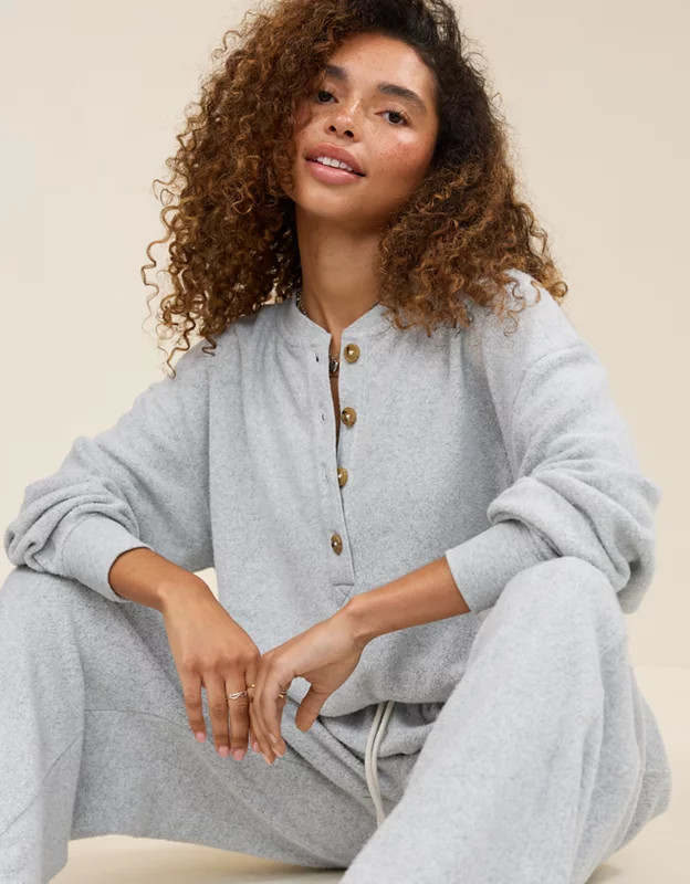 Aerie Sherpa Henley Sweatshirt | Aerie