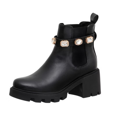 CUSHIONAIRE Women's Julie chelsea boot with Jeweled strap +Memory Foam Black 9 | Target