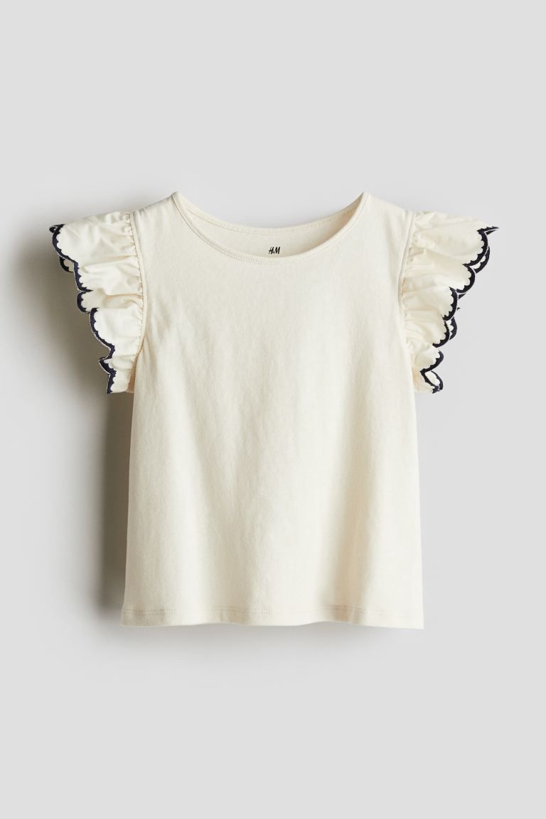 Jersey Top with Eyelet Embroidery - Light blue - Kids | H&M US | H&M (US + CA)