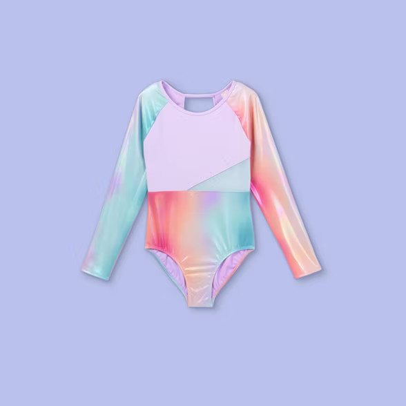 Girls' Iridescent Rainbow Gymnastics Long Sleeve Leotard - More Than Magic™ | Target
