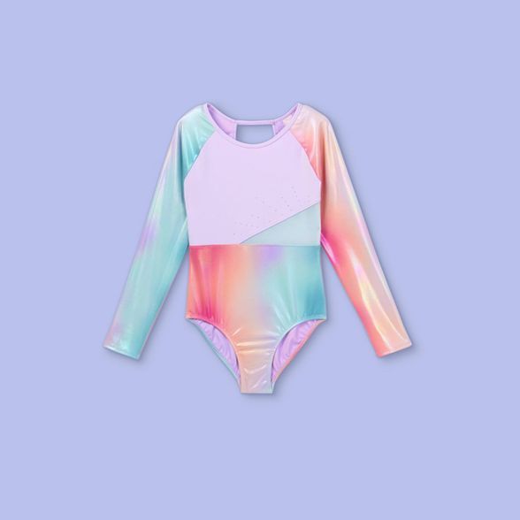 Girls' Iridescent Rainbow Gymnastics Long Sleeve Leotard - More Than Magic™ | Target