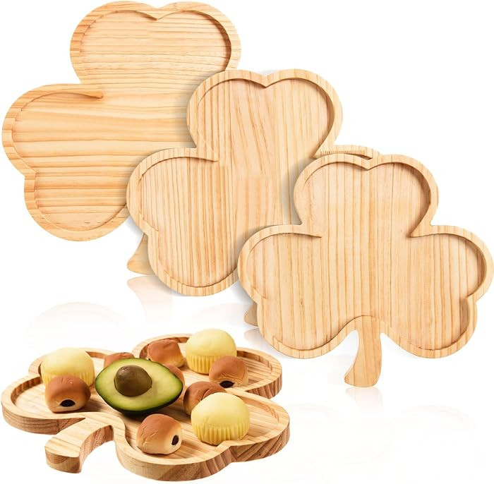 AWIZOM 3 Pcs St. Patrick's Day Serving Trays Wooden Shamrock Platters Pine Wood Clover Charcuteri... | Amazon (US)
