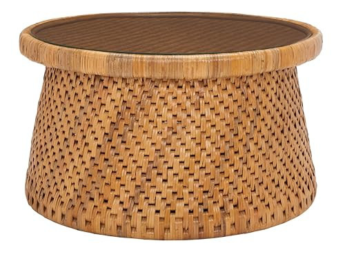 SAFAVIEH Couture Collection Lianna Coastal Tropical Natural Rattan Solid Wood Round Coffee Table (Fully Assembled) | Amazon (US)