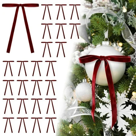 24PC Velvet Bows for Christmas Tree, Vintage Velvet Ribbon Christmas Tree Bows with 50pcs Adhesive Dots 49ft Metal Tie, Christmas Bows for Wreaths, Indoor Mantel, Gift Wrapping Decor | Walmart (US)