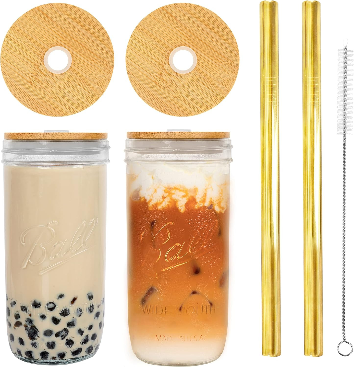 Mason Jar with Lid and Straw, 24oz Wide Mouth Mason Jar Drinking Glasses Tumbler with Silicone Sl... | Amazon (US)