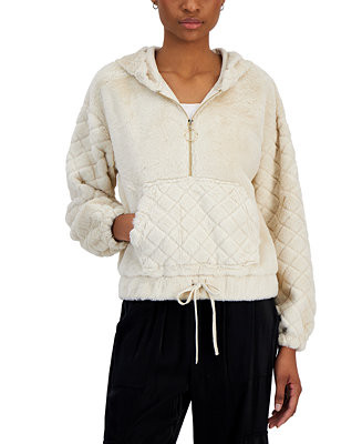 Juniors' Cozy Faux-Fur Quarter-Zip Long-Sleeve Hoodie | Macy's