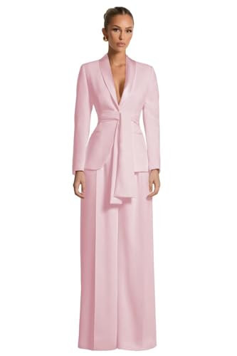 LEWIJO Blush Pink Pants Suit for Women with Belt 2 Piece Plus Size Womens Suit Shawl Collar Prom Tuxedo Dinner Wedding Guest Womens Pant Suits Size 3X-Large | Amazon (US)