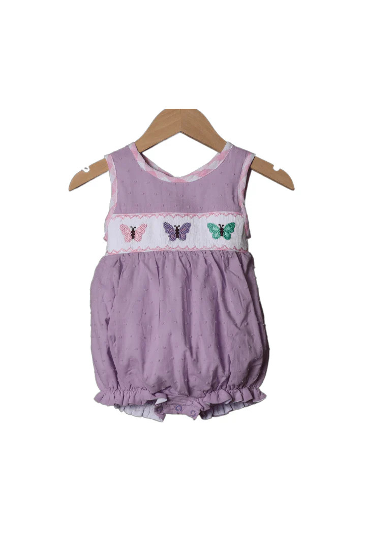 Smocked Lavender/Pink Butterfly Bubble | The Smocked Flamingo