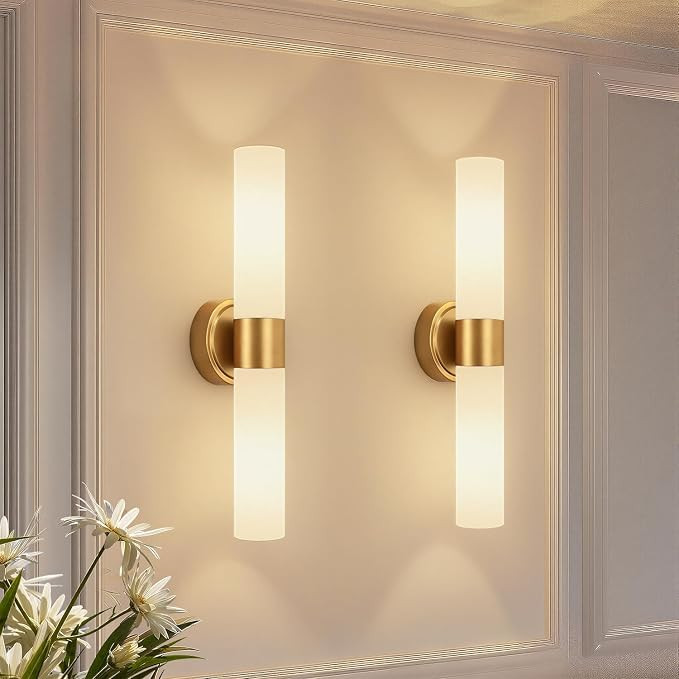 Hardwired Wall Sconces Set of Two, Modern Bathroom Sconces Wall Lighting with Milky White Glass, ... | Amazon (US)