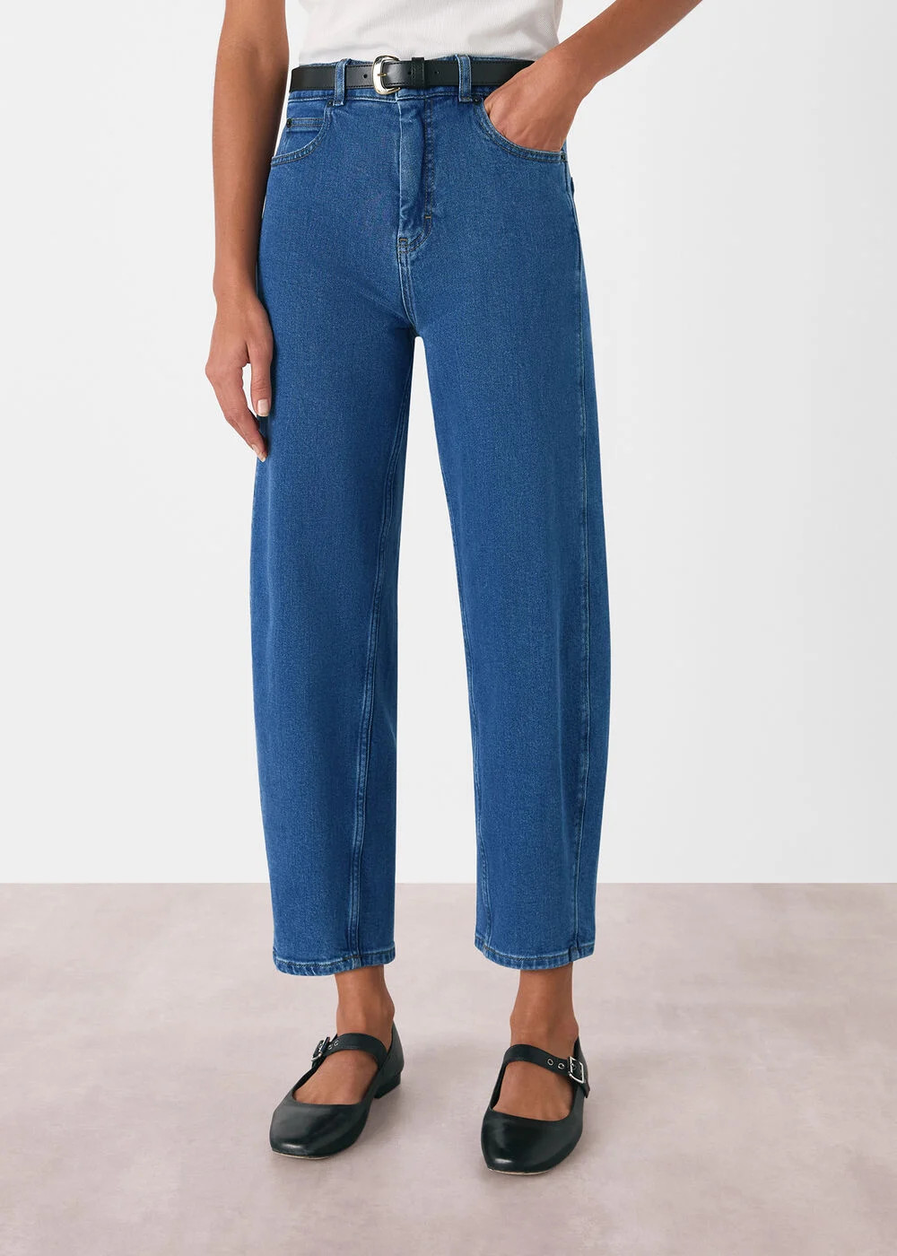 Blue Stretch High-Waisted Barrel-Leg Jeans | Whistles | Whistles UK | | Whistles
