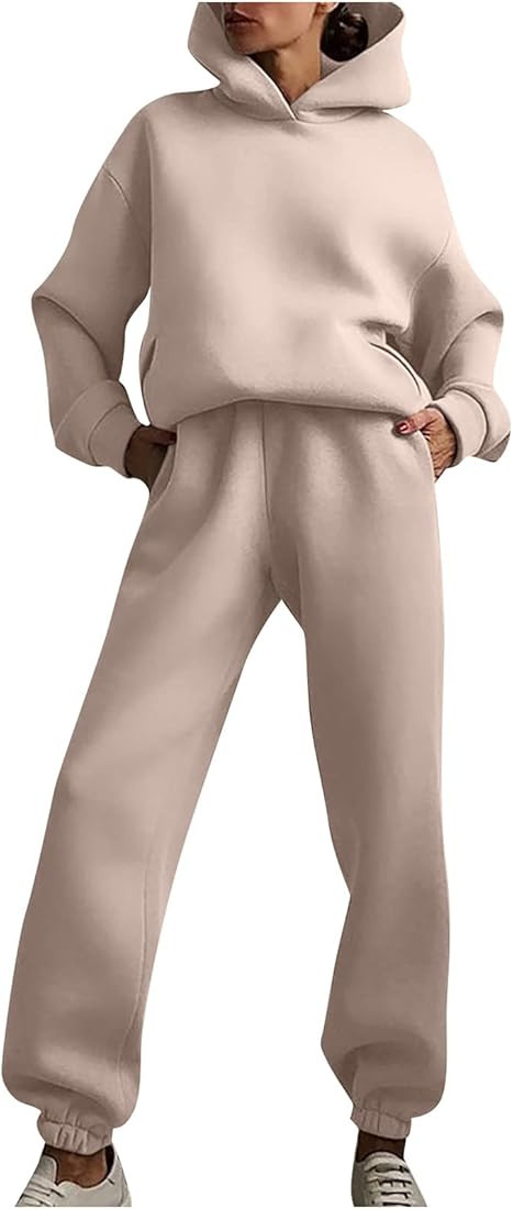 HGps8w Womens Hoodies Tracksuit, Casual Long Sleeve Pullover Sweatshirt with Matching Joggers Swe... | Amazon (US)