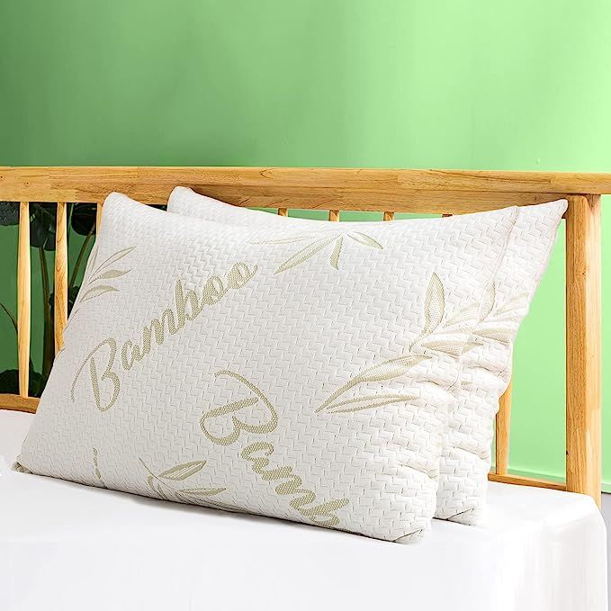 Bamboo Pillow for Sleeping, JJDANFILL Shredded Memory Foam Adjustable Pillows Standard Size (2 Pa... | Amazon (US)