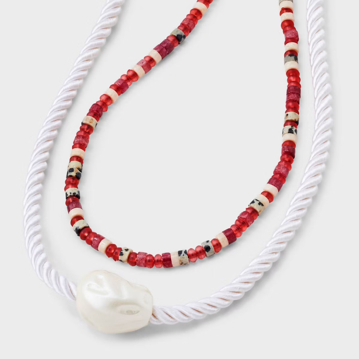 Mixed Semi Precious with Pearl Slider Dalmatian Jasper Multi Chain Necklace - Universal Thread™... | Target