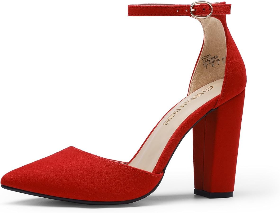 DREAM PAIRS Women's Coco High Heels Chunky Block Pumps Pointed Closed Toe Ankle Strap Dress Shoes | Amazon (US)