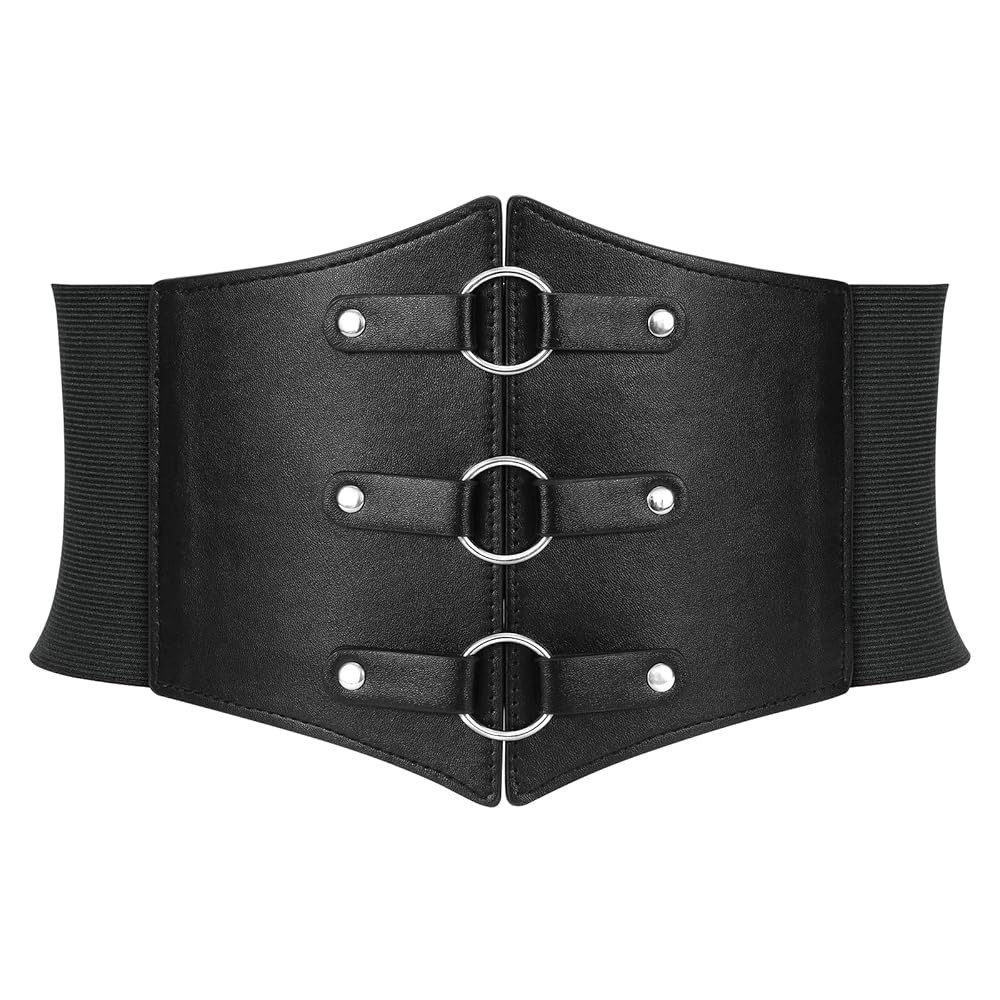 Women Corset Belt Metal O-Ring Heart-Ring Wide Elastic Waspie Waist Belt for Daily Cosplay Hallow... | Amazon (US)