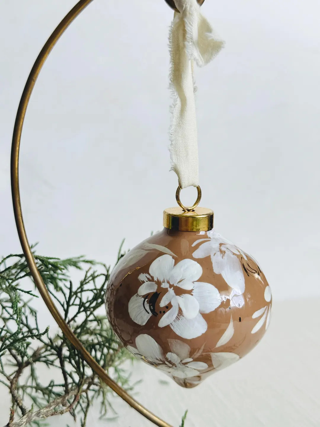 Hand-painted Floral Ornament – Terracotta Christmas Decor With Ribbon - Etsy | Etsy (US)