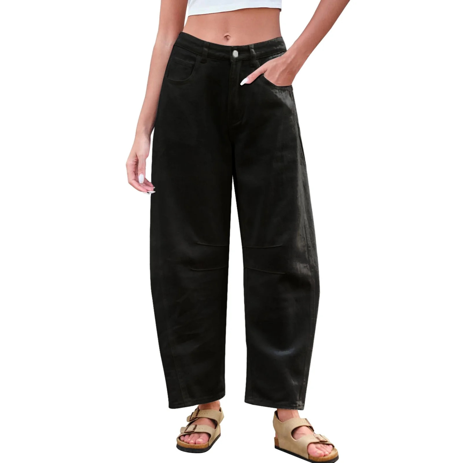 Jeans for Women Trendy Solid Color Mid Rise Barrel Jeans Comfort Waist Baggy Boyfriend Jeans Deni... | Walmart (US)