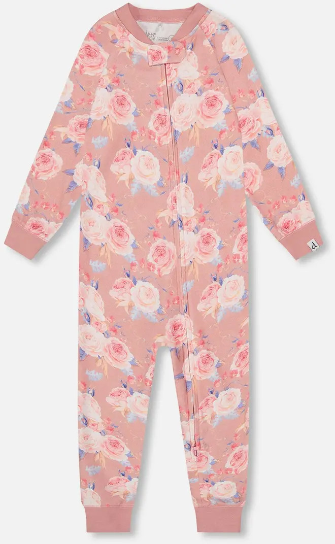Deux par Deux Little Girl's Organic Cotton One Piece Pajama Old Pink Printed Roses | Nordstrom | Nordstrom