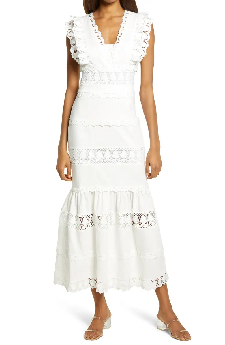 Endless Rose Lace Trim Linen & Cotton Ruffle Dress | Nordstrom | Nordstrom