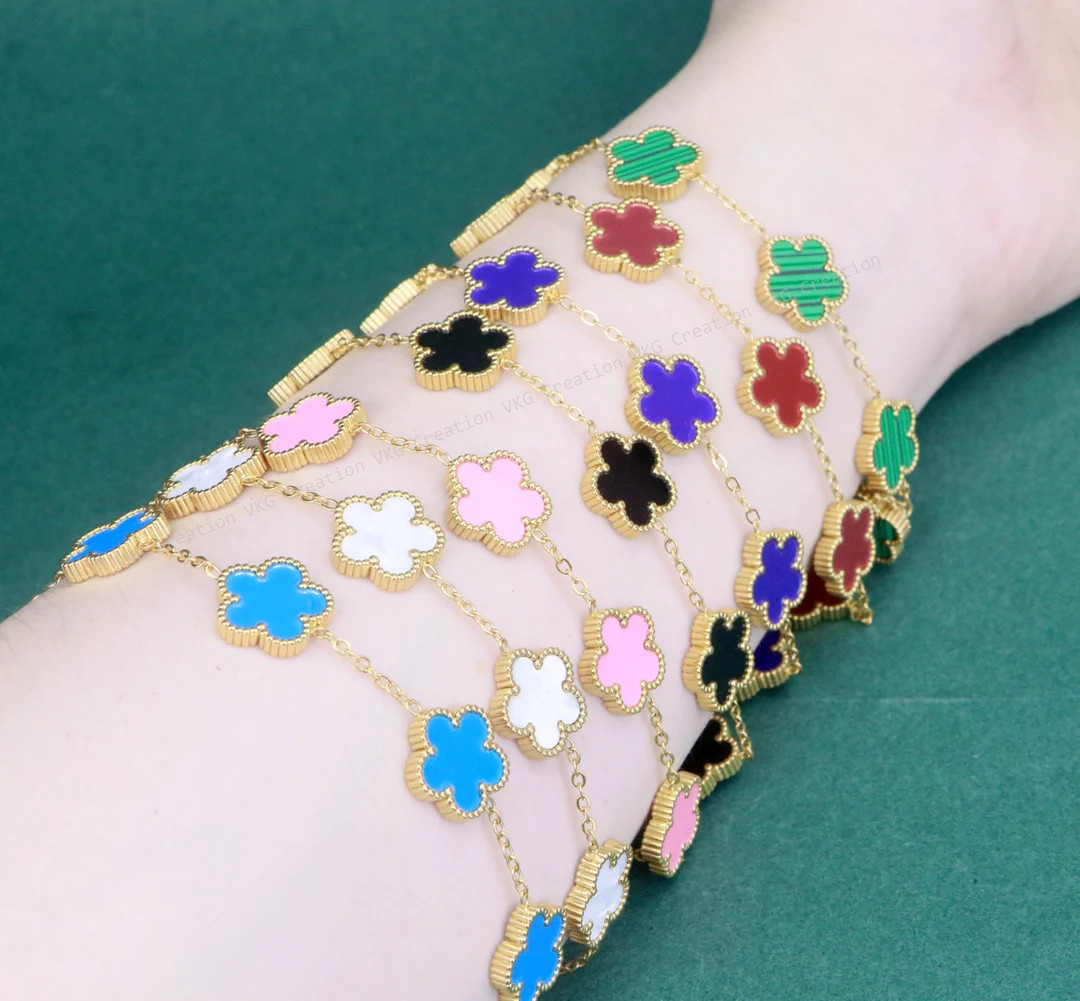 Clover Bracelet,waterproof Clover Jewelry Set,double Side Gold 5 Leaf Clover Bracelet Necklace,bl... | Etsy (US)