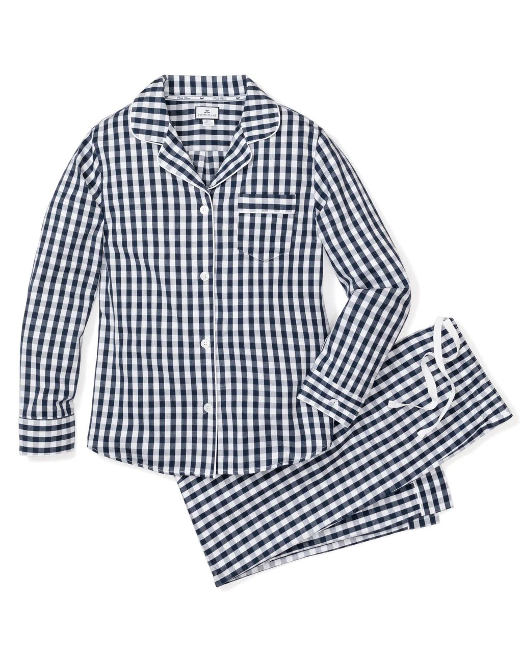 Women's Flannel Pajama Set in Navy Gingham | Petite Plume