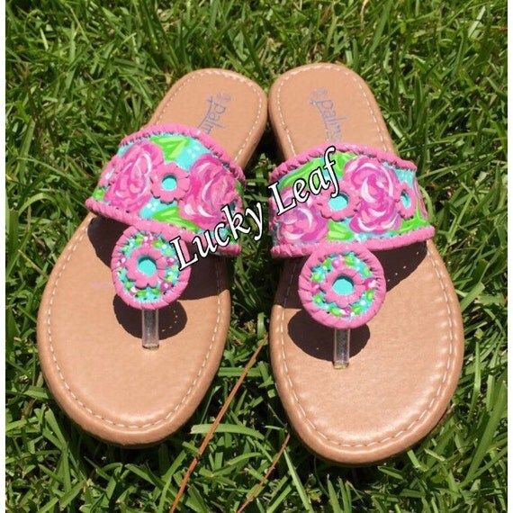 Hand painted sandals inspired by the look of Jack Rogers and the design of Lilly Pulitzer. | Etsy (US)