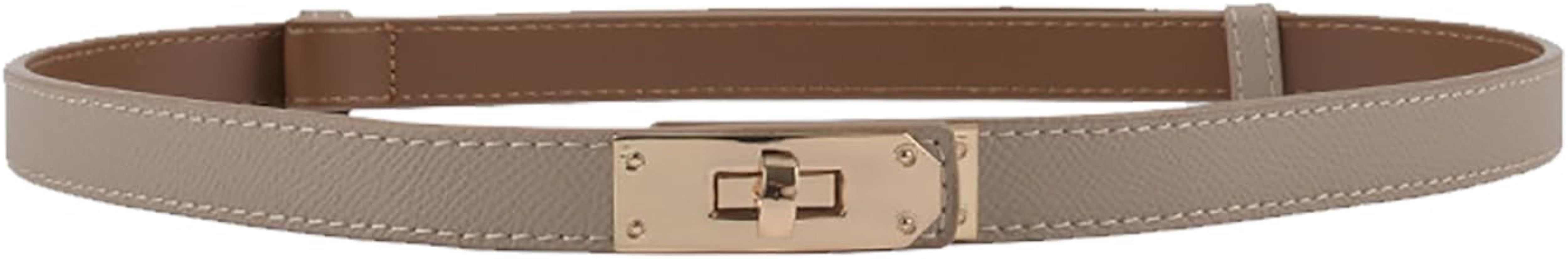 Women's Skinny Leather Belt with Adjustable Silver Turn-Lock Buckle - Ideal for Dresses, Jeans, a... | Amazon (US)