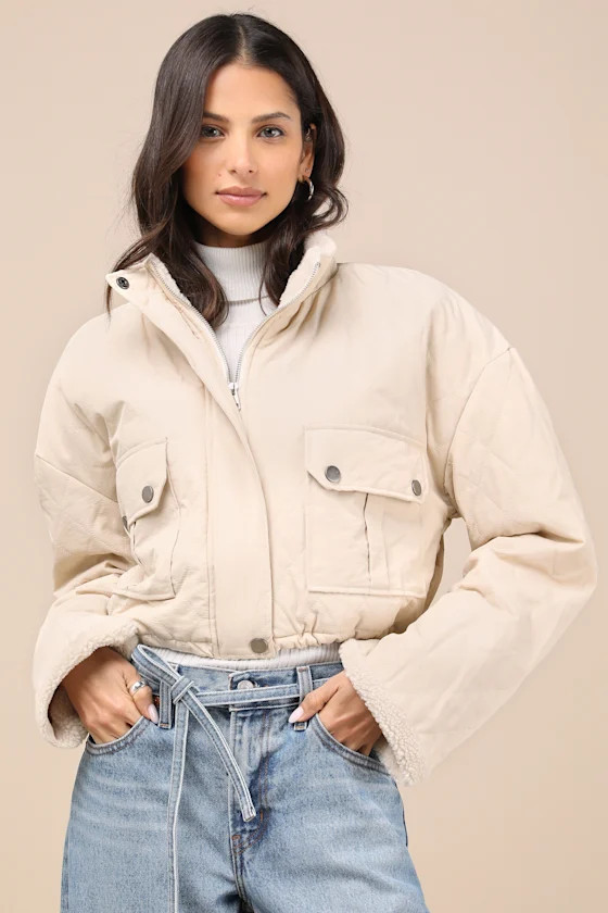 Reela Cream Quilted Cropped Jacket | Lulus