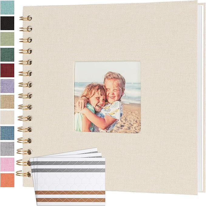 Scrapbook Photo Album 8x8 Inches 40 Pages Hardcover Kraft Paper Linen Cover Scrap Book Memory Boo... | Amazon (US)
