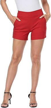 HDE Chino Shorts for Women 4" Inseam Elastic High Waisted Casual Summer Shorts | Amazon (US)
