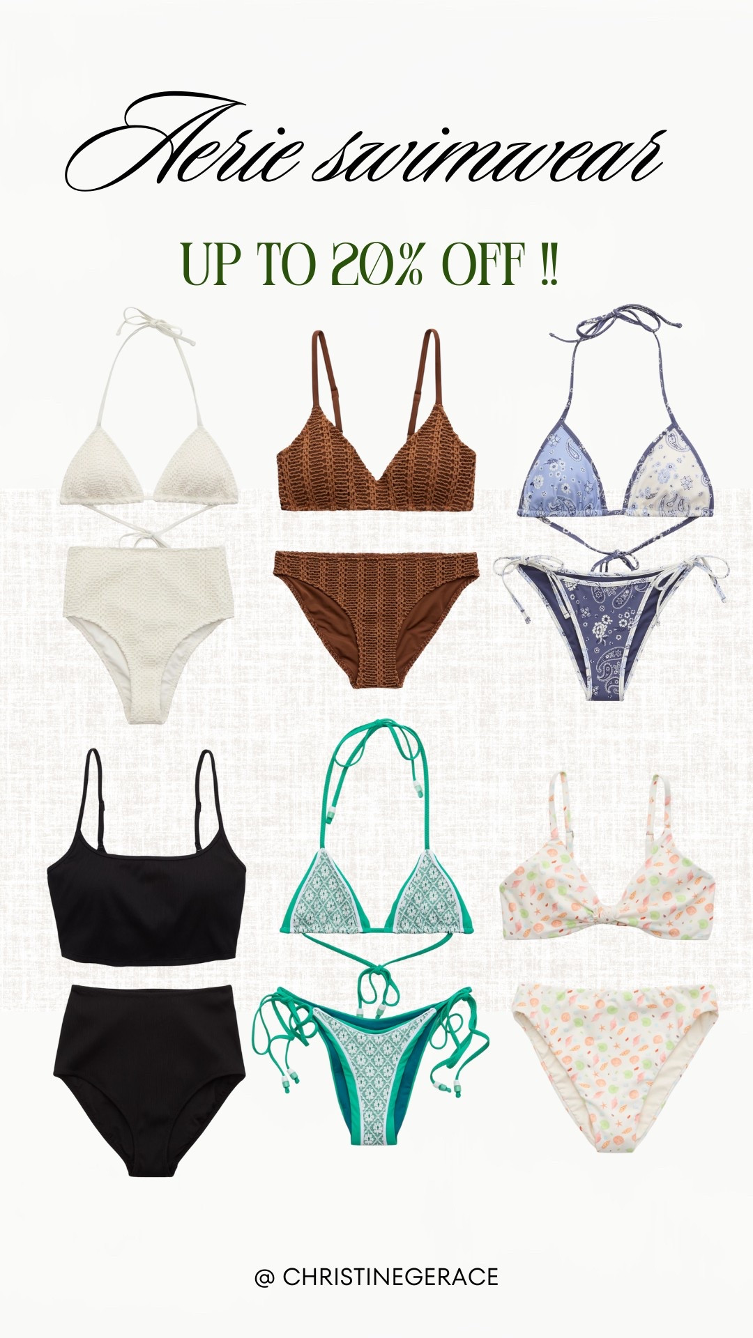 Aerie spring sale sitewide !!! Sharing some bikinis I found today ! So cute & lots of different styles - from cheeky to full coverage ! 

Christinegerace 


#LTKSpringSale #LTKSwim #LTKSaleAlert