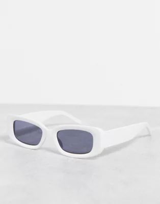 ASOS DESIGN recycled rectangle sunglasses with smoke lens in white | ASOS | ASOS (Global)