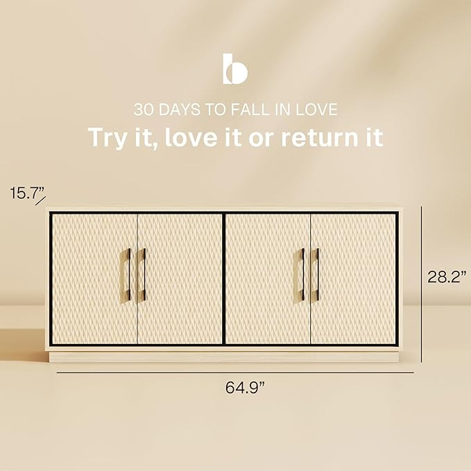 BELLEZE 65-Inch Embossed Buffet Cabinet with Storage, Mid Century Modern Sideboard Large Buffet C... | Amazon (US)