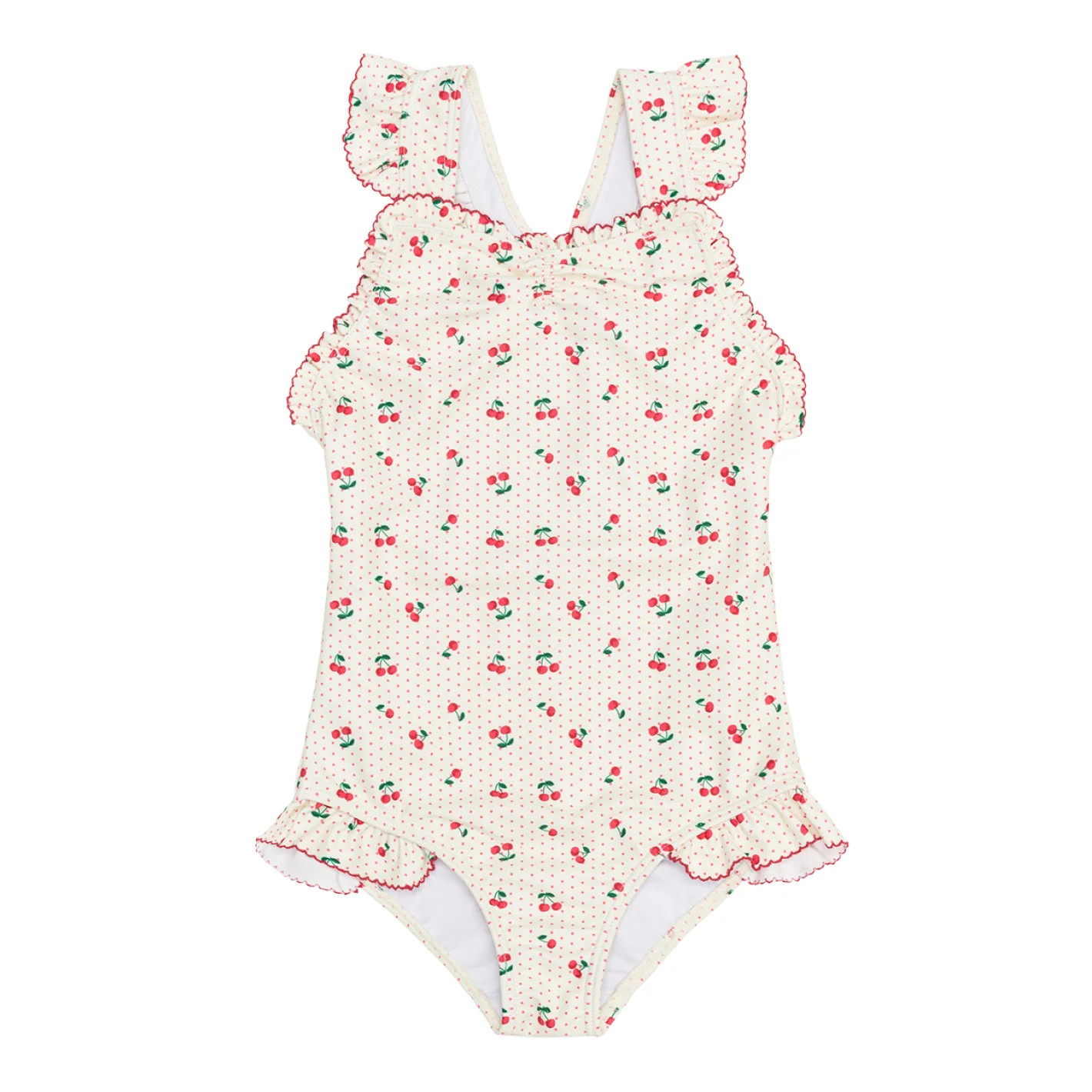 girls summer cherries ruffle edge one piece | Minnow