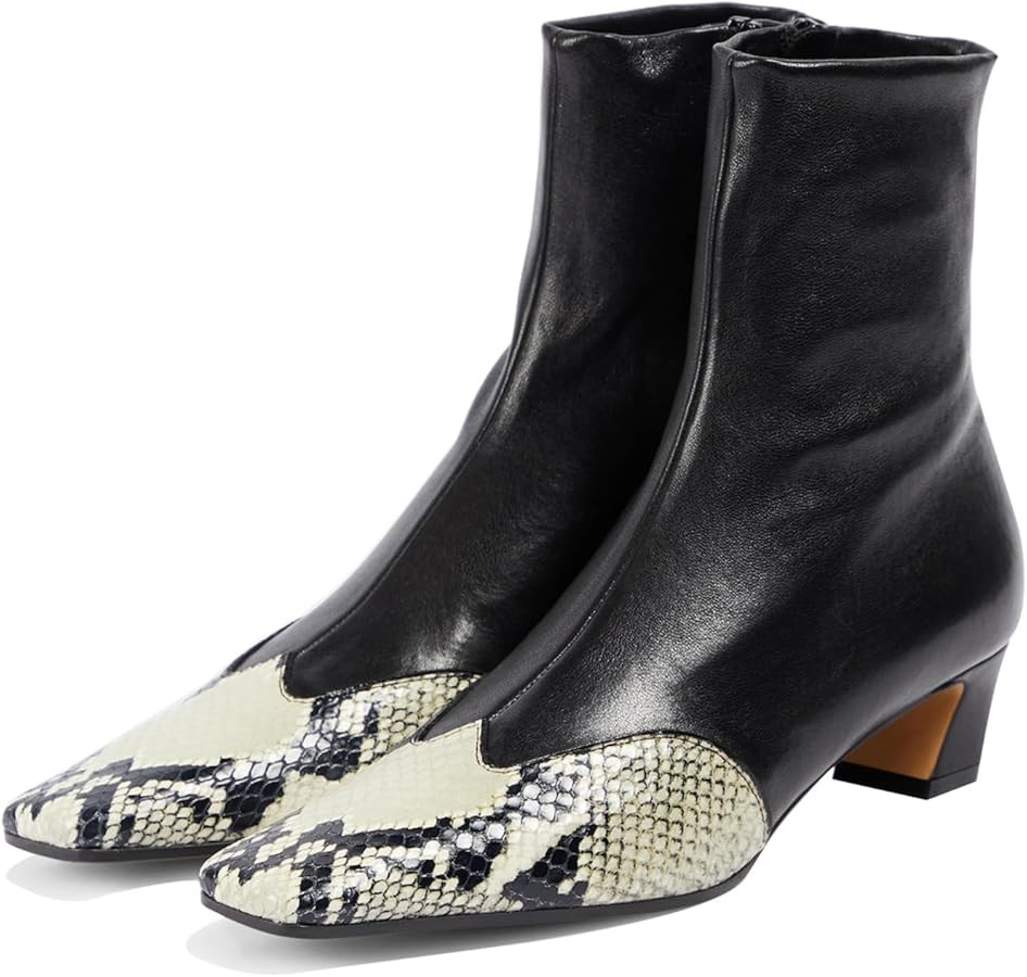 Women's Ankle Boots kitten Block Heel Short Boots Square Toe Splicing Leather Chelsea Dress Booti... | Amazon (US)