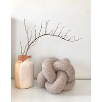 Decorative Beige Boucle Ball Knot Pillow For Guest Room Cute Accent Cushion Gift Neutral Home Decor Lovers | Etsy (US)