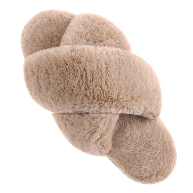 VONMAY Women's Slippers Plush Cross Band Open Toe Slides Fuzzy SPA House Slippers - Walmart.com | Walmart (US)