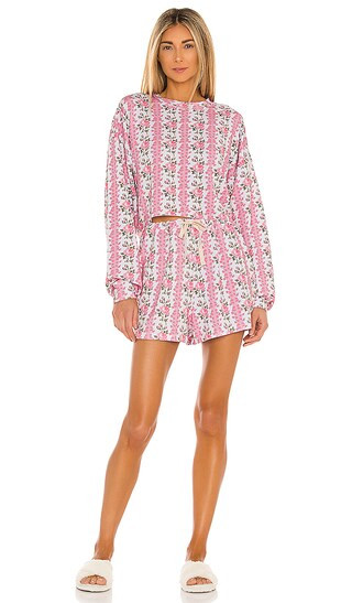 x LoveShackFancy Blooming Heirloom Cropped Sweat and Shorts in Pink | Revolve Clothing (Global)
