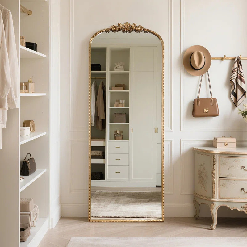 Antique Floor Mirror with Ornate Frame – Arched Vintage Full Length Mirror | Wayfair North America