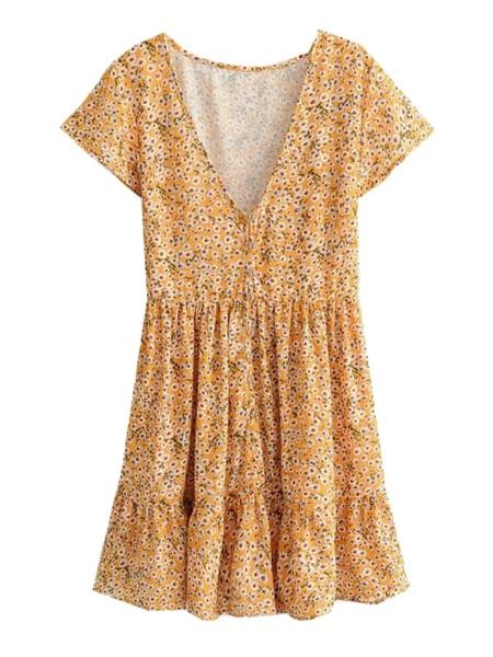 'Sabrina' Floral Print Frilled Mini Dress | Goodnight Macaroon