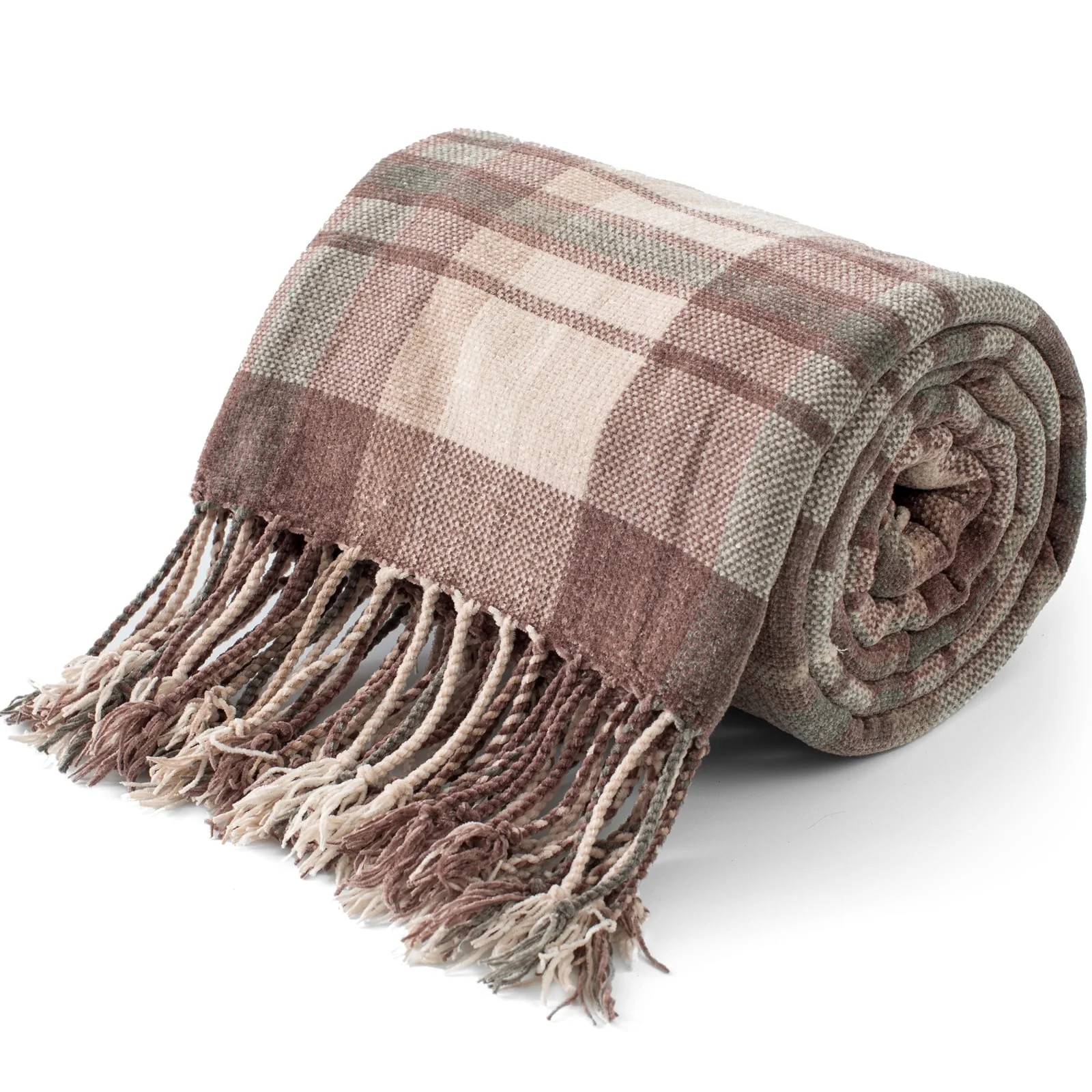 VERAMUSE Chenille Throw Blanket for Couch 60"X88" Lightweight Camel Plaid Throws for Bed and Sofa | Walmart (US)
