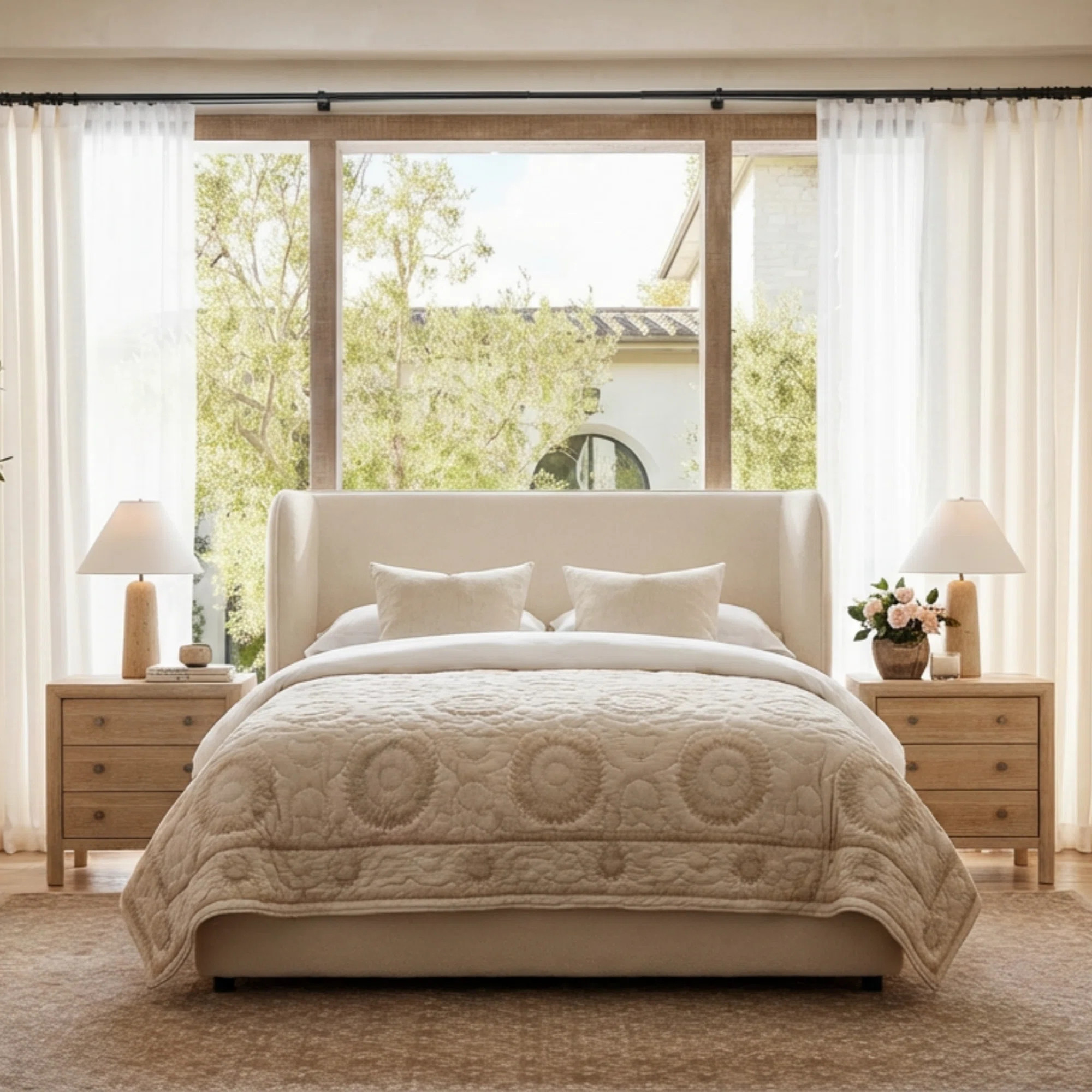 Timothee Modern Upholstered Platform Bed With Wingback Headboard | Wayfair North America